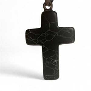 Elegant Marble Black Cross Pendant Necklace